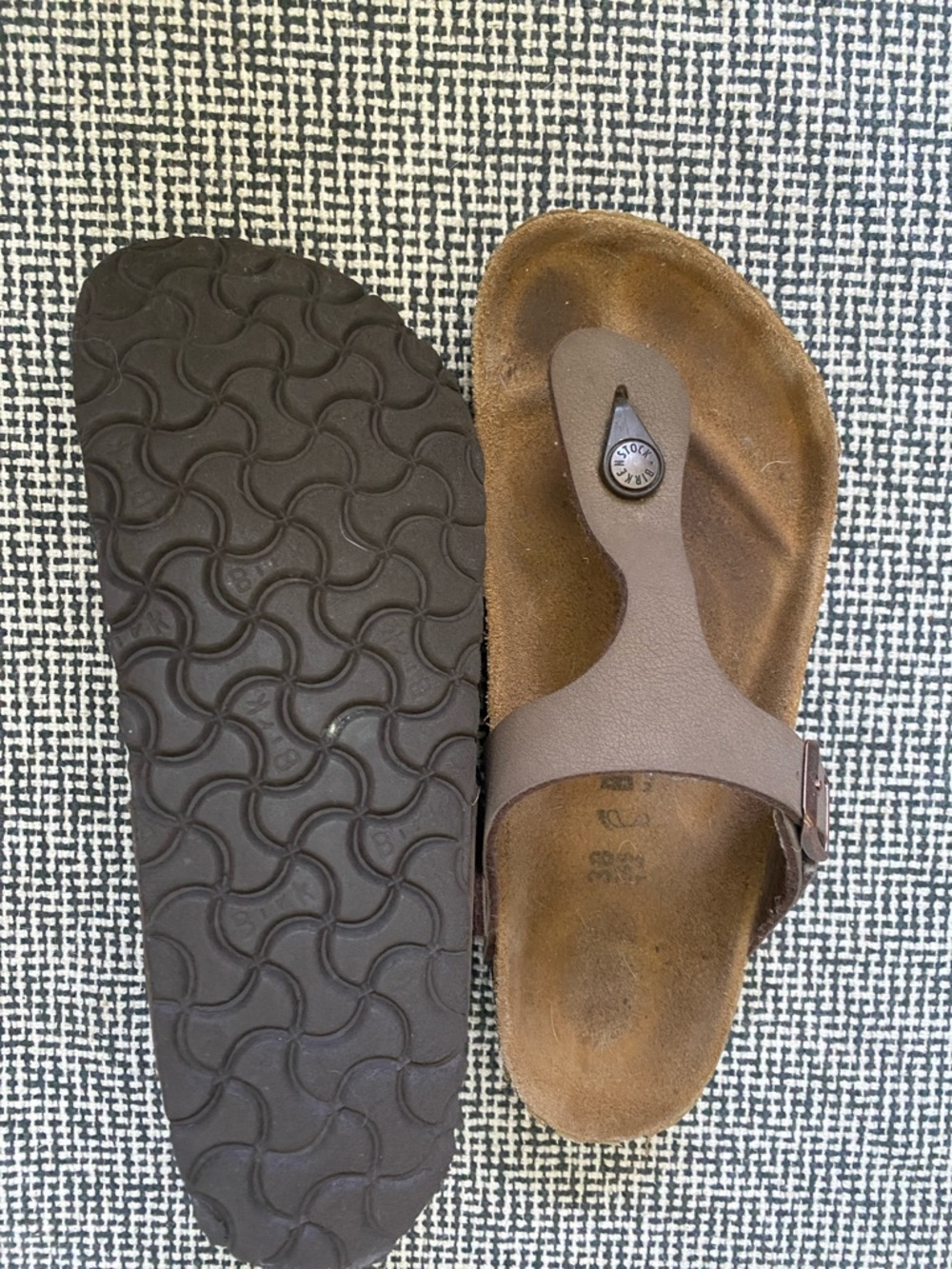 Birkenstock Brown Leather Toe-Post Sandal - Dark Brown Footbed